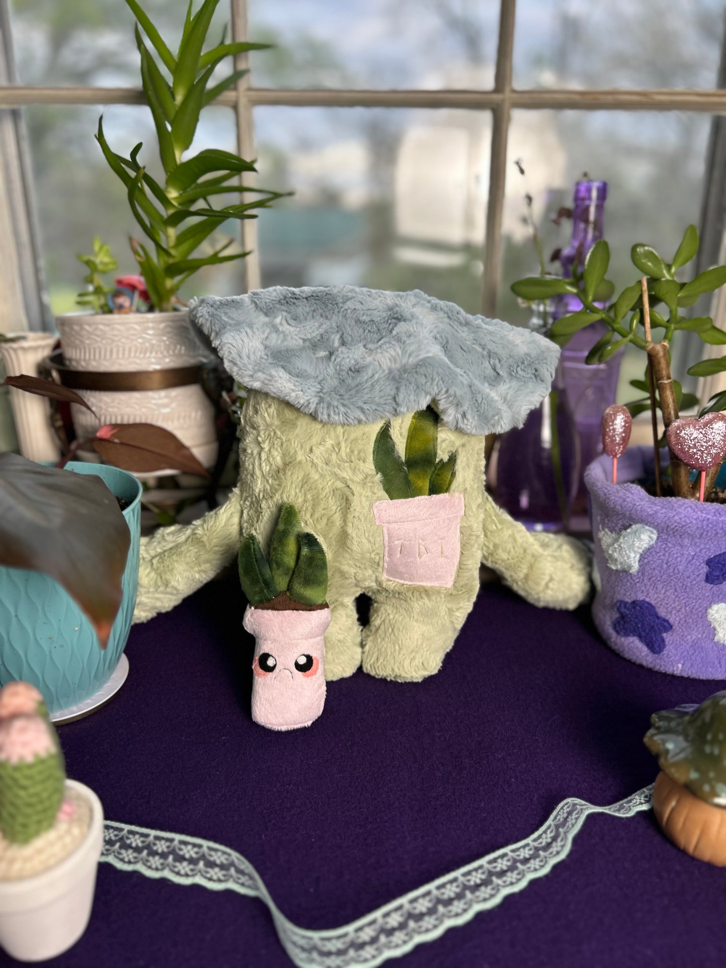 OOAK Handmade Weighted Mushroom and Plant Plushie Duo - Florian & Sprout
