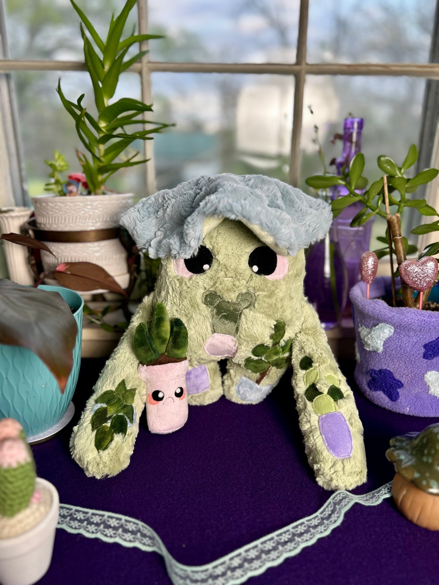 OOAK Handmade Weighted Mushroom and Plant Plushie Duo - Florian & Sprout