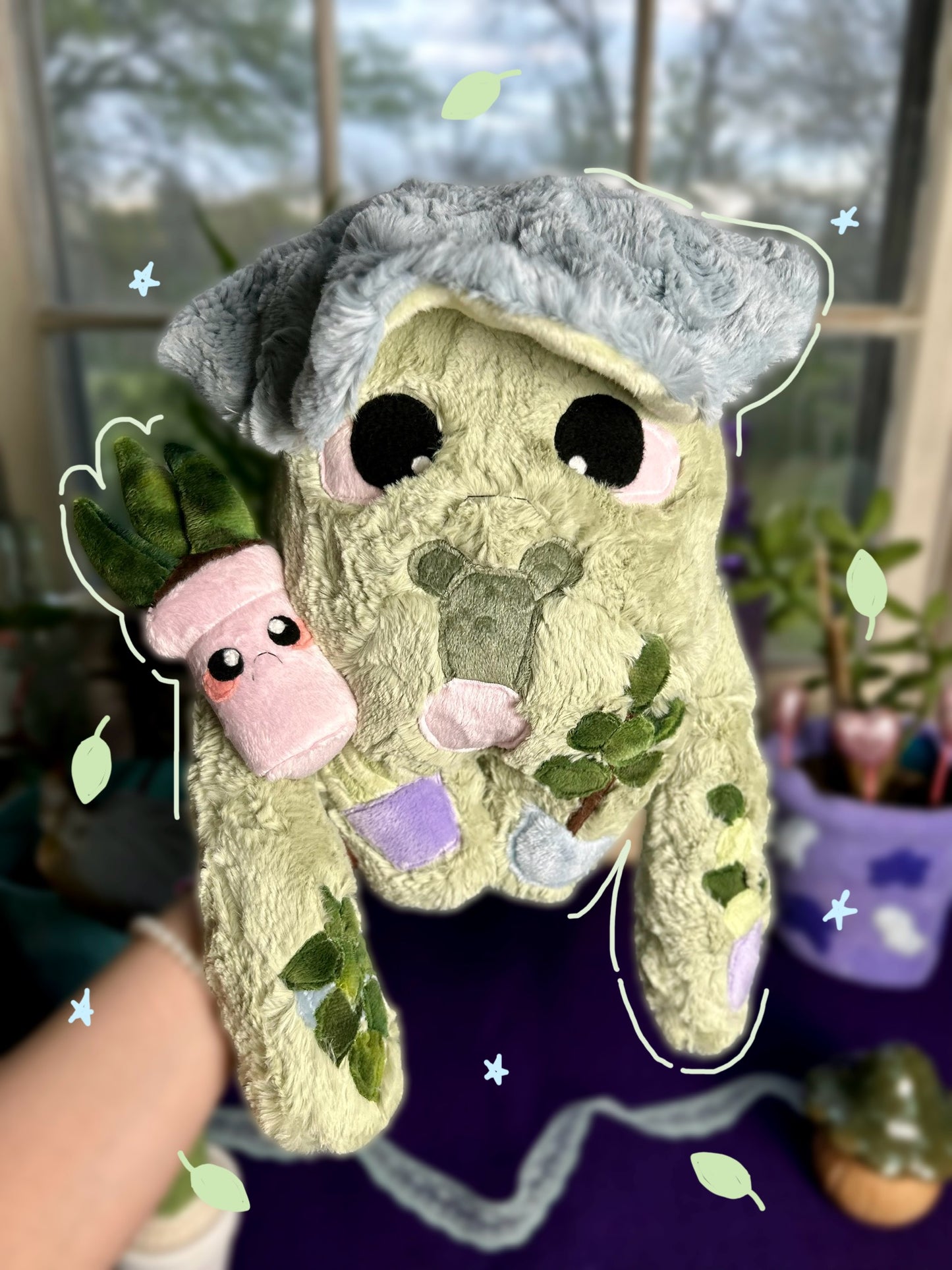 OOAK Handmade Weighted Mushroom and Plant Plushie Duo - Florian & Sprout