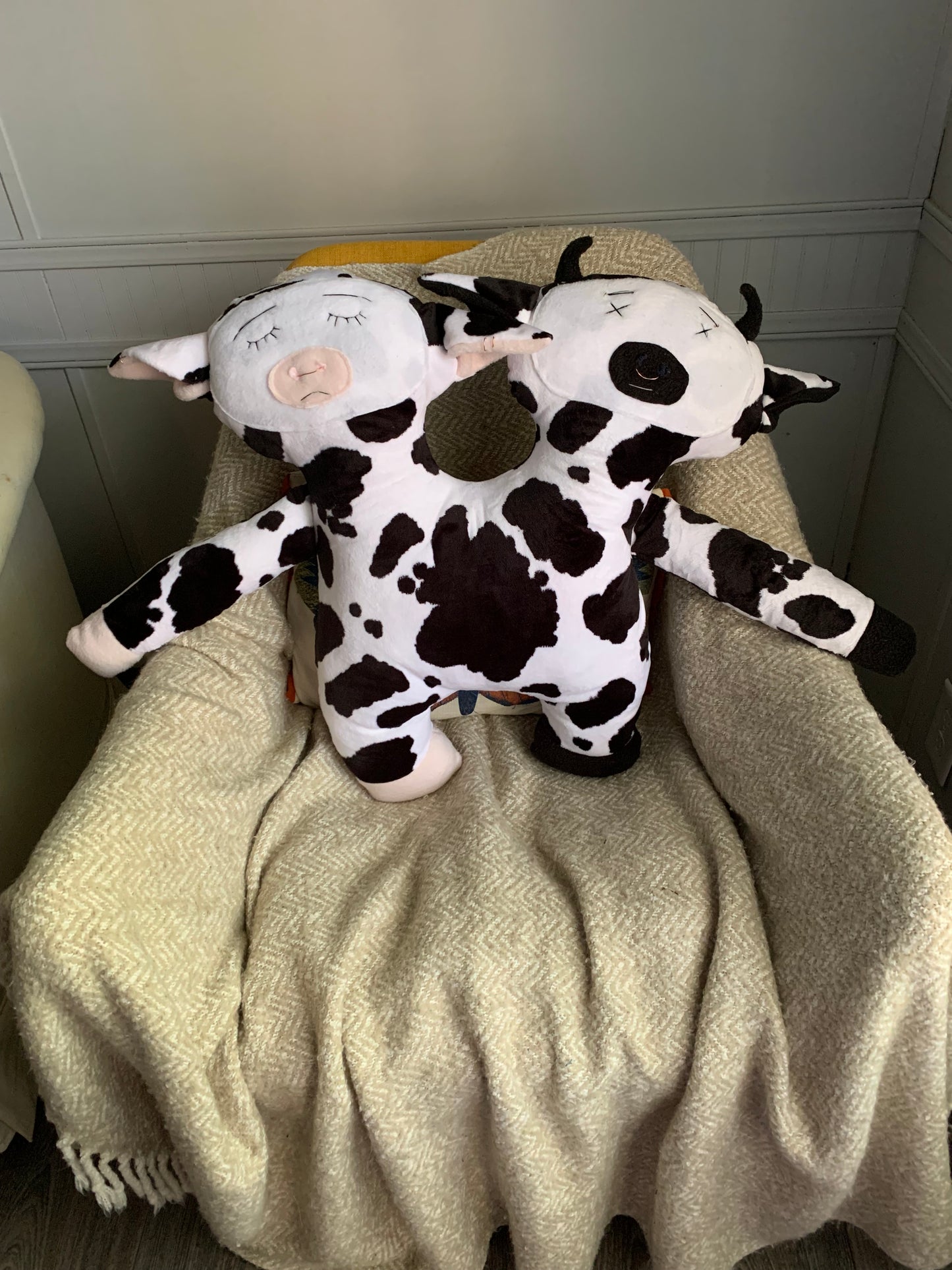 OOAK Handmade Two-Headed Cow Plush - Oat Lee