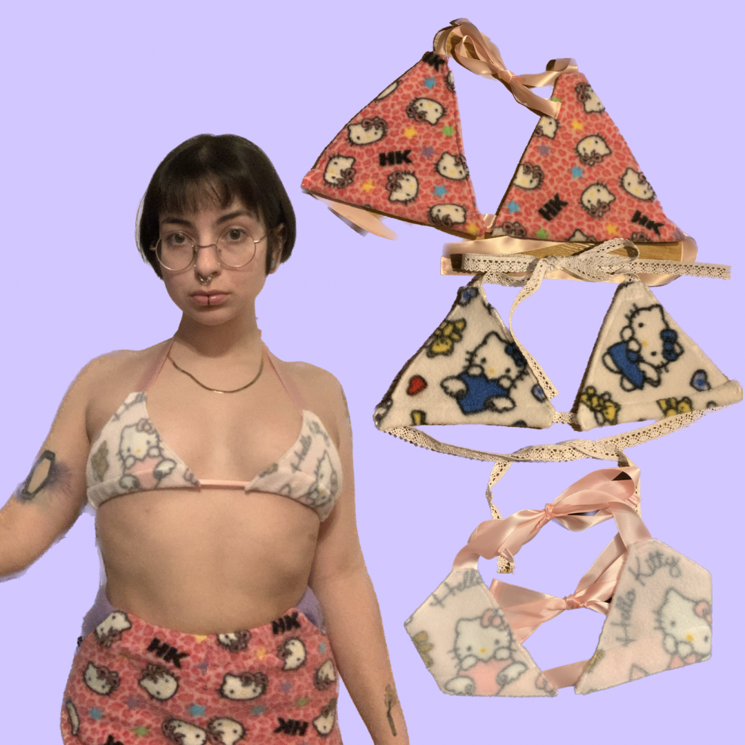 Handmade Fleece Hello Kitty Bralette