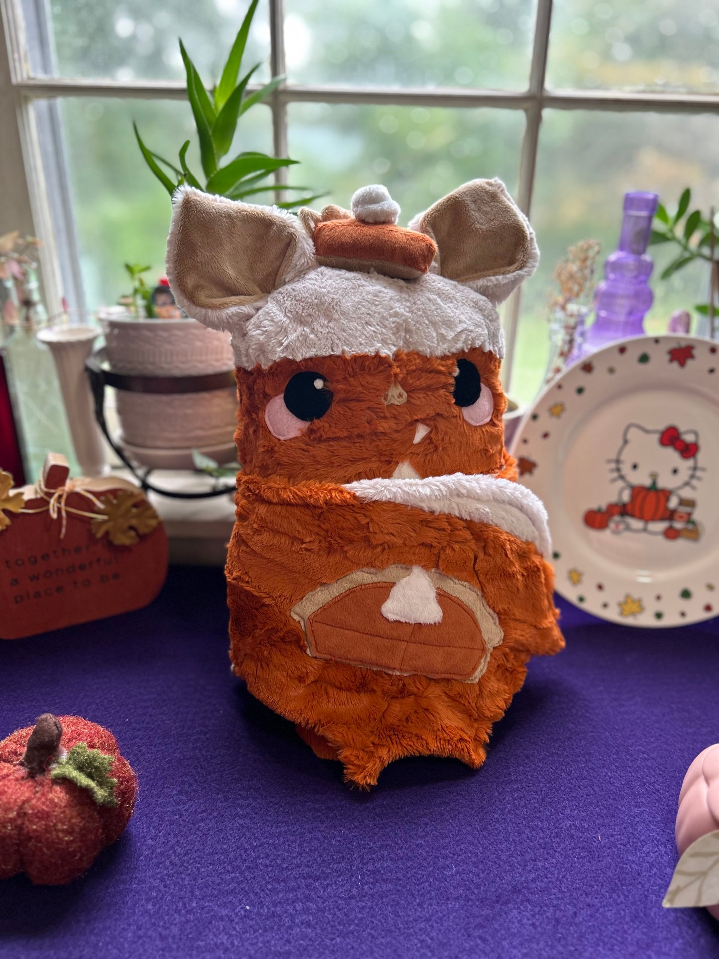 OOAK Handmade Weighted Pumpkin Pie Bat Plushie - Rowan