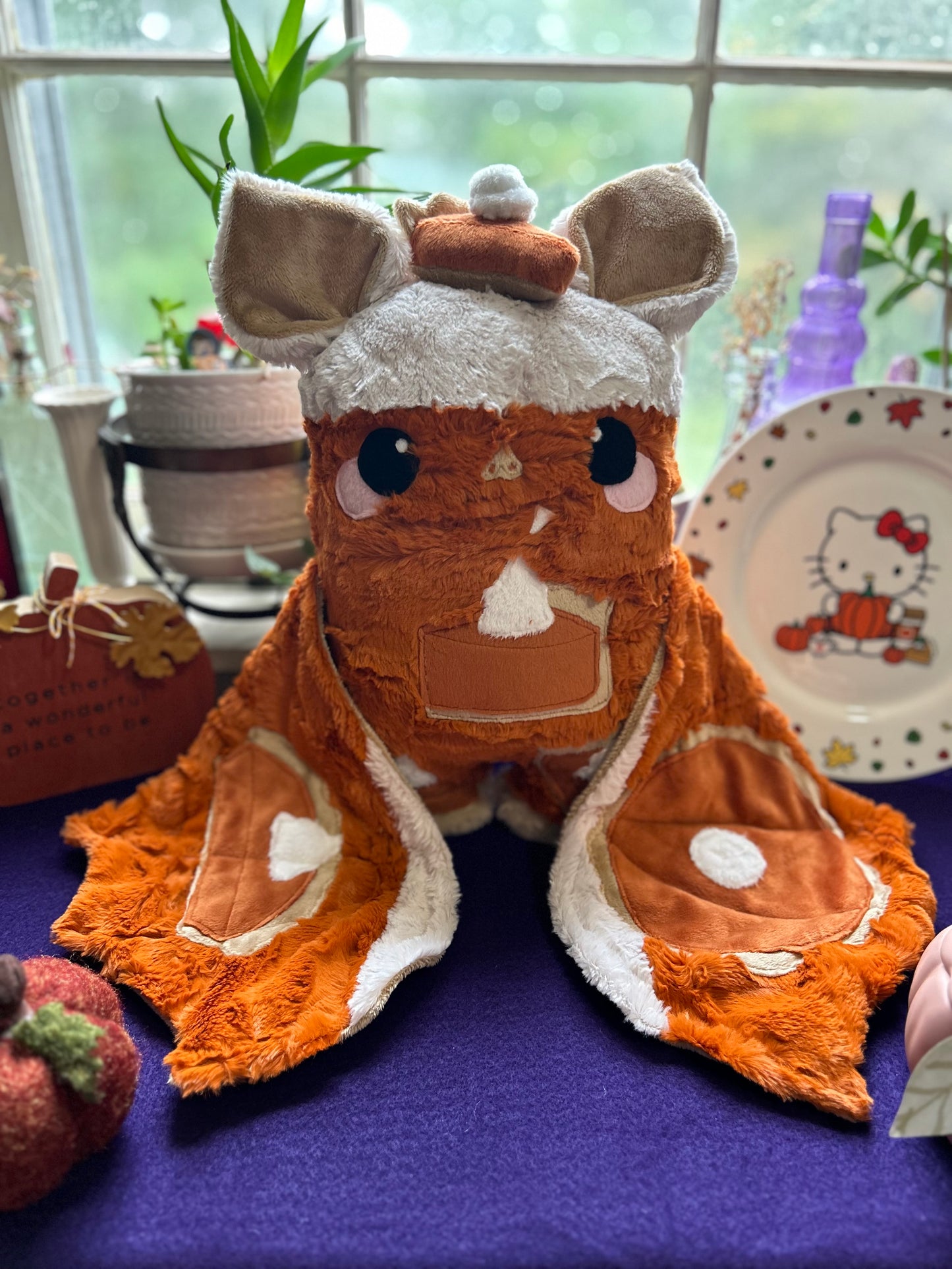 OOAK Handmade Weighted Pumpkin Pie Bat Plushie - Rowan