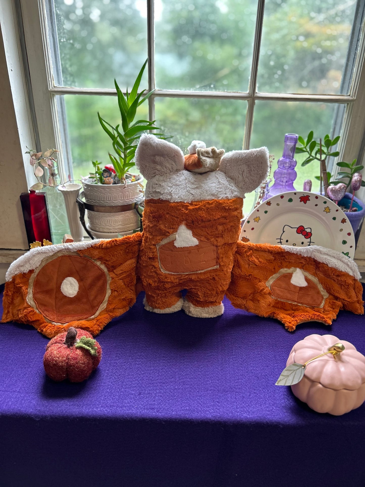 OOAK Handmade Weighted Pumpkin Pie Bat Plushie - Rowan